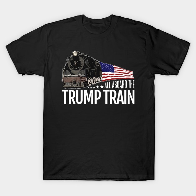 All Aboard the Trump Train 2020 American Flag T-Shirt by SevenAM